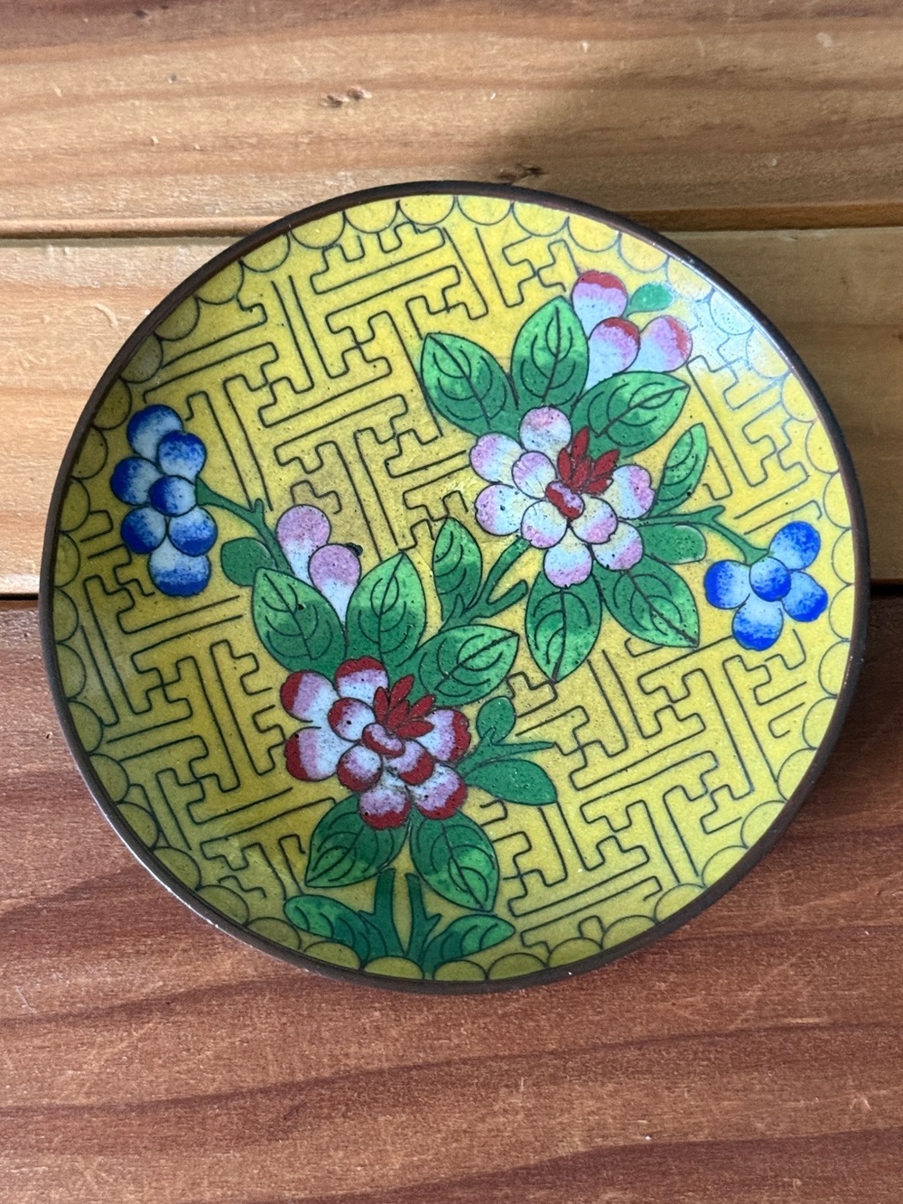 Antique Chinese Cloisonné Enamel Floral Trinket Dish 3.75” Marked China